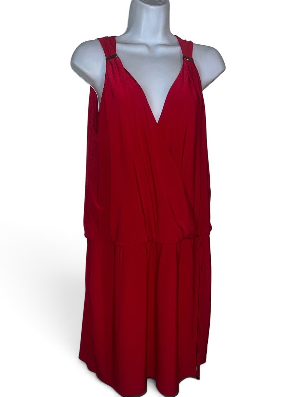 White House Black Market Red Sleeveless V-Neck Wrap Romper Dress